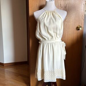 Express Halter Cream dress with embroidered detailing around hem Size L
